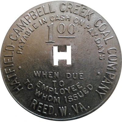 1 Dollar - Hatfield-Campbell Creek Coal Company Reed, West Virginia back
