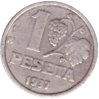 1 Peseta - II Republic replica; 1937 ND back