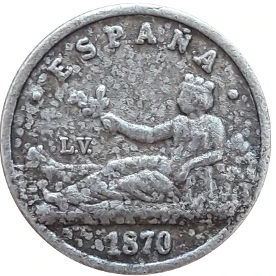 1 Peseta - Provisional Government replica; 1870 ND front