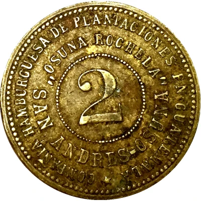 2 Peso - Guatemala Osuna Rochela (harvester token) ND back