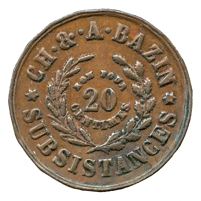 20 Centimes - CH. and. A. Bazin back