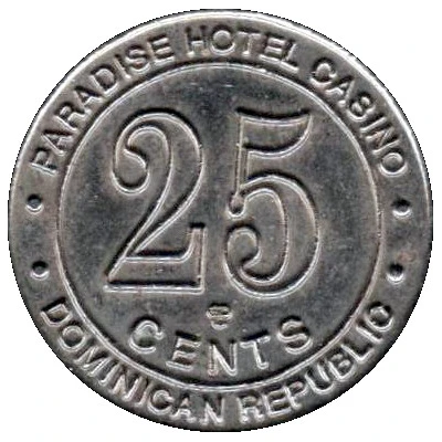 25 Cent Gaming Token - Casino Paradise Beach Club Hotel ND back