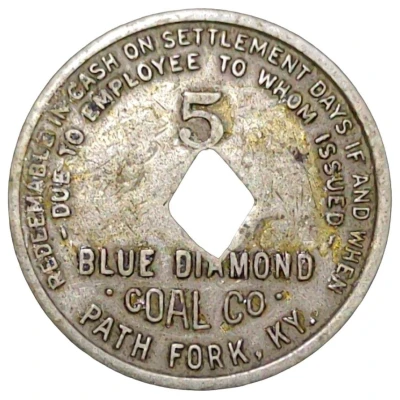 5 Cents - Blue Diamond Coal Co. Path Fork, Kentucky front