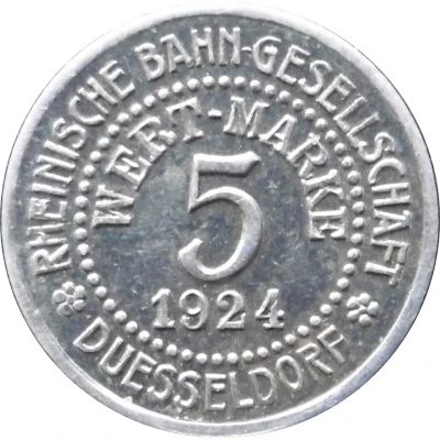 5 Pfennigs - Düsseldorf Rheinische Bahn-Gesellschaft Duesseldorf back