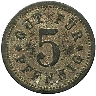 5 Pfennigs - Miesbach (Consumanstadt D. Papierfabrik am Baum) ND back