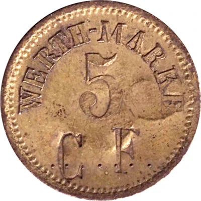5 Pfennigs (Werth-Marke; Brass; 18.0 mm; Countermarked with Number) ND front