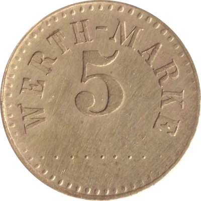 5 Pfennigs (Werth-Marke; Brass; 18.2 mm; Large '5') ND front