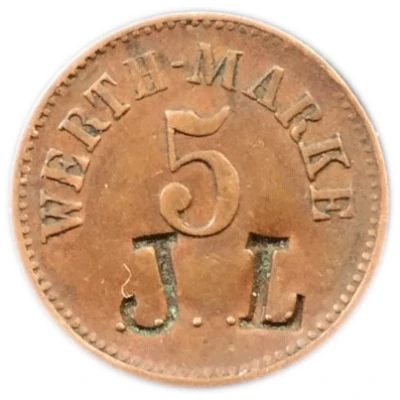 5 Pfennigs (Werth-Marke; Countermarked "J L") ND front