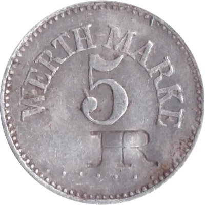 5 Pfennigs (Werth-Marke; Countermarked "JR") ND front