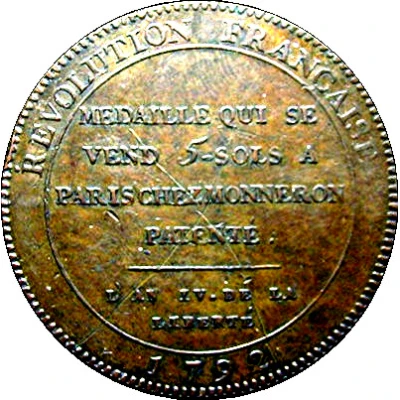5 Sols Monneron Freres; 2nd type back