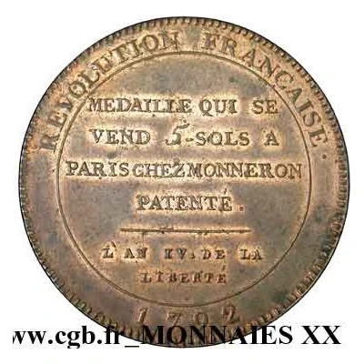 5 Sols Monneron; "Sacrement" 3rd type back