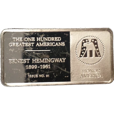 500 Grains Sterling Silver - The One Hundred Greatest American (#91 - Ernest Hemingway) ND back