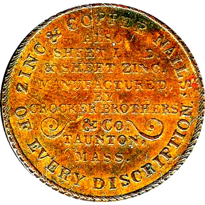 Cent - Hard Times Merchant Token - Crocker Brother and Co Manufactures Taunton, Mass back