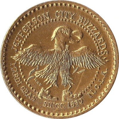 Mardi Gras Token - Jefferson City Buzzards Alligator; golden; New Orleans, Louisiana back