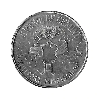 Mardi Gras Token - Krewe of Gemini Paradise Isle; Gulfport, Mississippi front