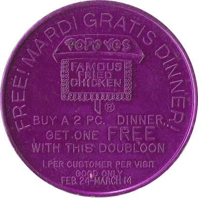 Mardi Gras Token - Official Mardi Gras Chicken ! Popeyes Famous Fried Chicken front