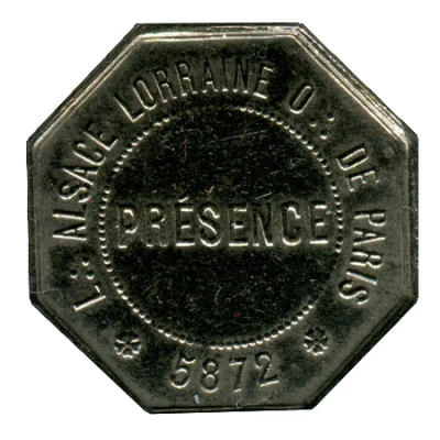 Masonic Token - Franc Maçonnerie - Loge Alsace-Lorraine - Obédience de Paris front