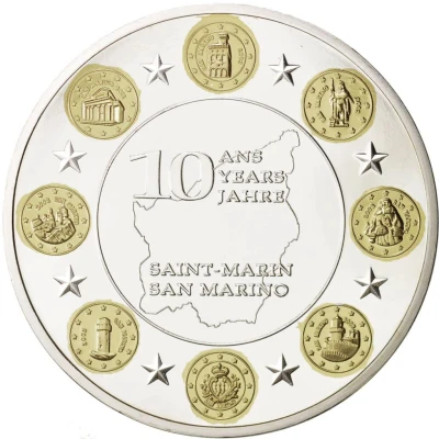 Medal - 10 years of Euro - San Marino ND front