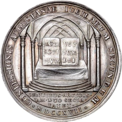 Medal - Frederik IV For the Reformation Anniversary; silver issue back