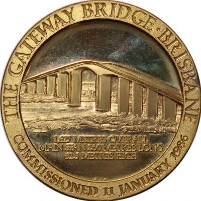 Medal - Gateway Bridge Brisbane - Gilded Inauguration Medal front