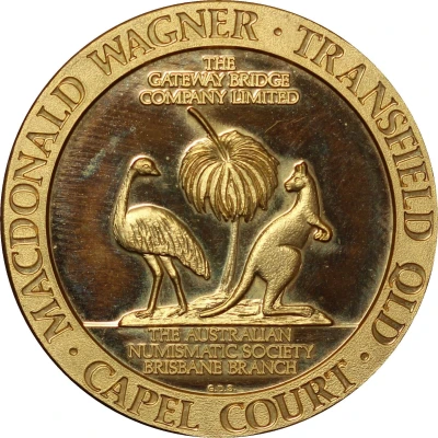 Medal - Gateway Bridge Brisbane - Gilded Inauguration Medal back