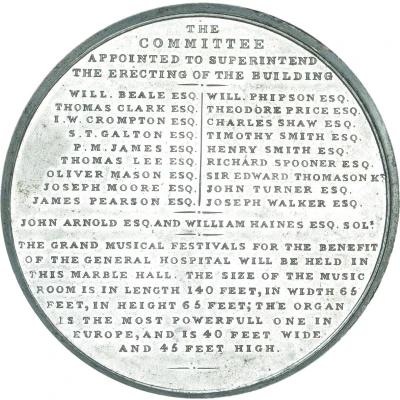Medal - William IV Birmingham Town Hall; white metal back