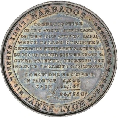 Medal - William IV Great Barbados Hurricane front