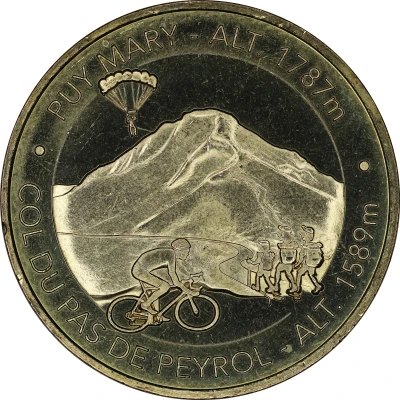 Monnaie de Paris Tourist Token - Puy Mary Col du Pas de Peyrol - Le cycliste, les randonneurs et le parapentiste front