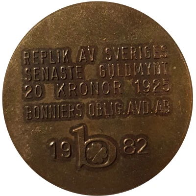 Replica 20 Kronor Gold coin back