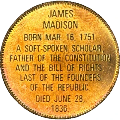 Token - Presidential Hall of Fame James Madison ND back