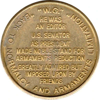 Token - Reader's Digest History of U.S. Presidents Warren G. Harding ND back
