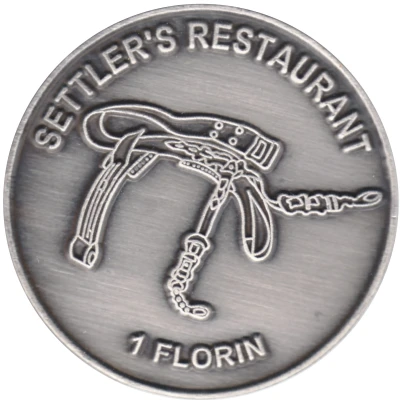 Token - Settler's Restaurant, 1 Florin (Deloraine, Tasmania) ND back