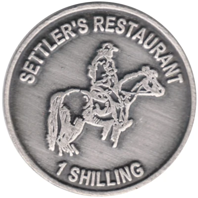 Token - Settler's Restaurant, 1 Shilling (Deloraine, Tasmania) ND back