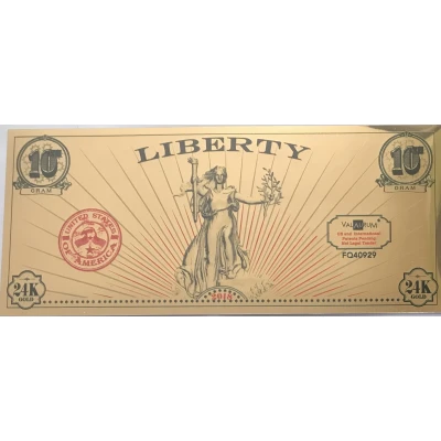 Valaurum Gold Aurum Note Lady Liberty front