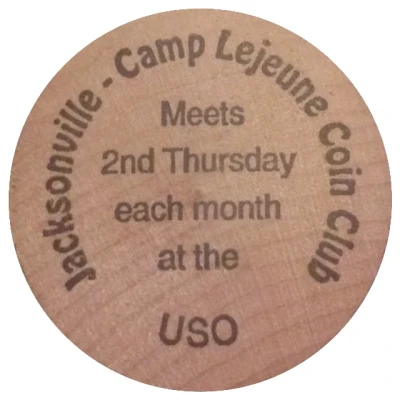 Wooden Nickel - Jacksonville Camp Lejeune Coin Club ND front