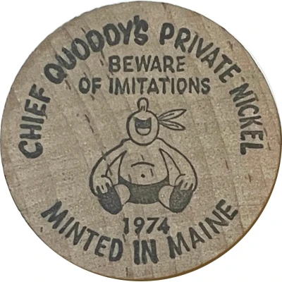 Wooden Nickel - Quoddy Moccasins Maine back